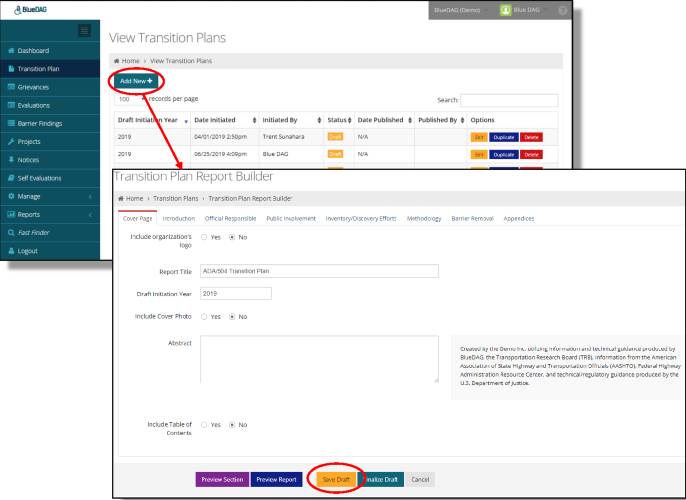 Screenshot of BlueDAG Transition Plan builder Screenshot of BlueDAG Transition Plan builder